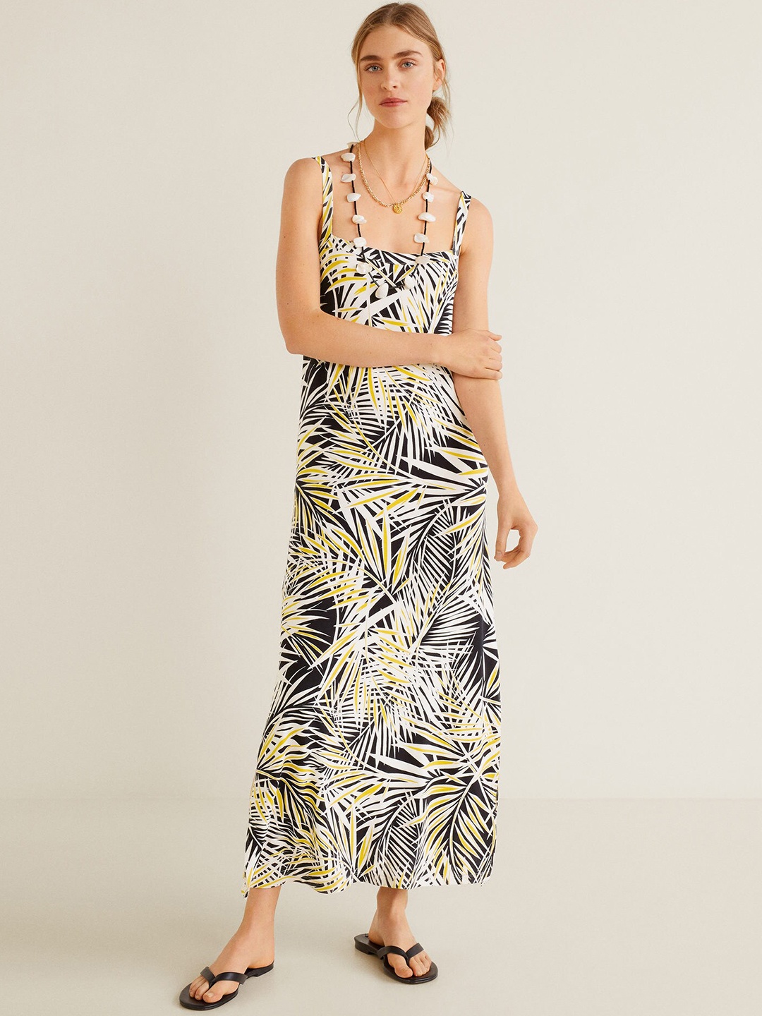 

MANGO Women White & Black Printed Maxi Dress