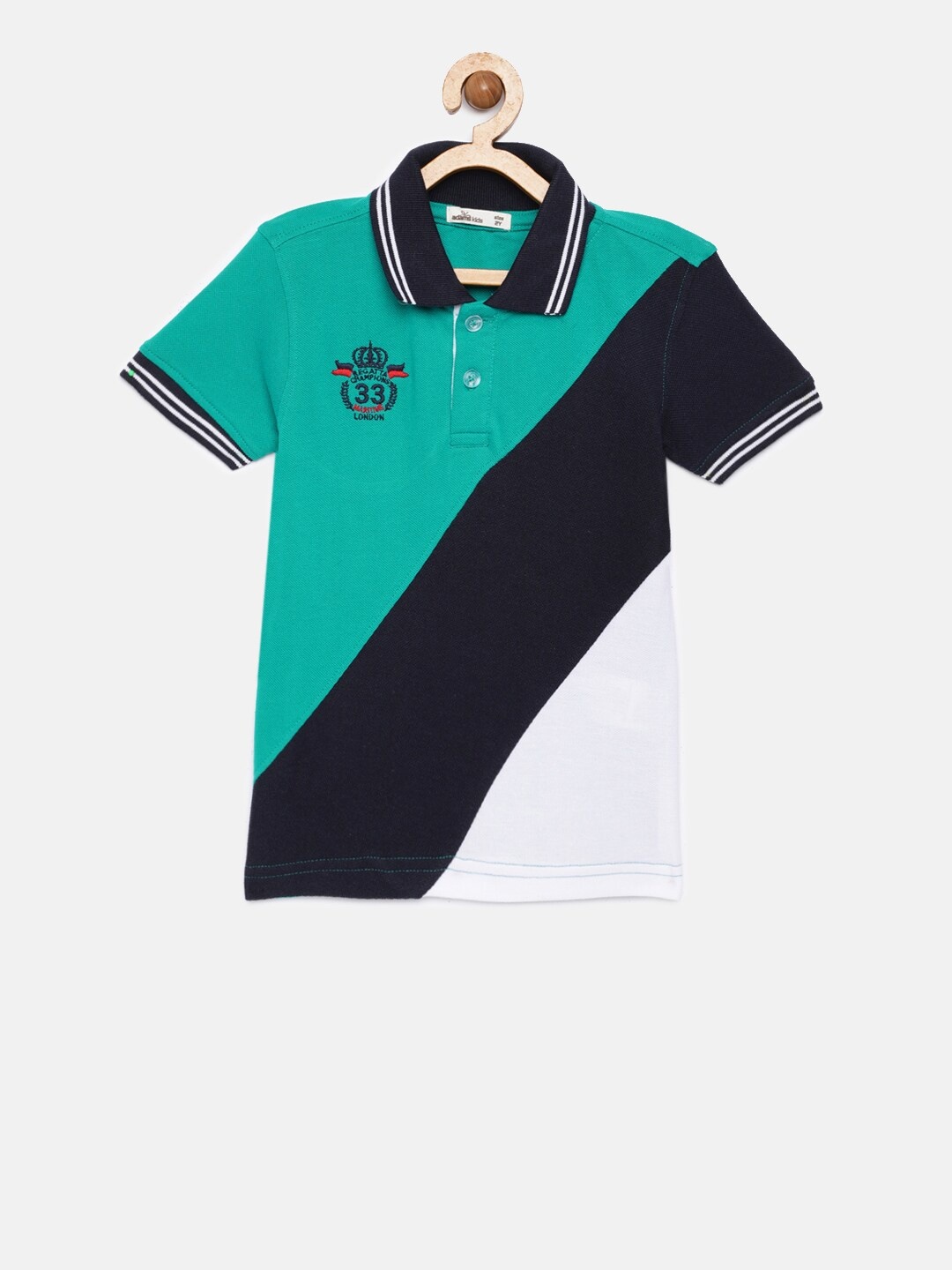 

Adams kids Boys Green & Navy Blue Colourblocked Polo Collar T-shirt