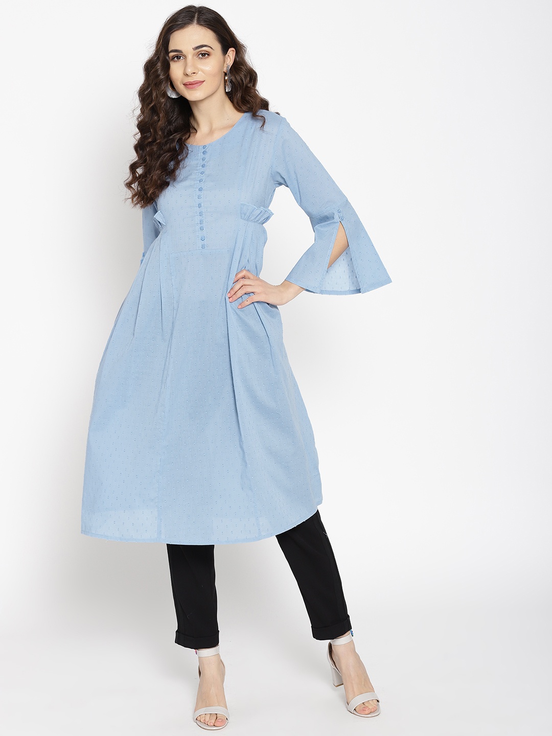 

Moda Rapido Women Blue Woven Design A-Line Kurta