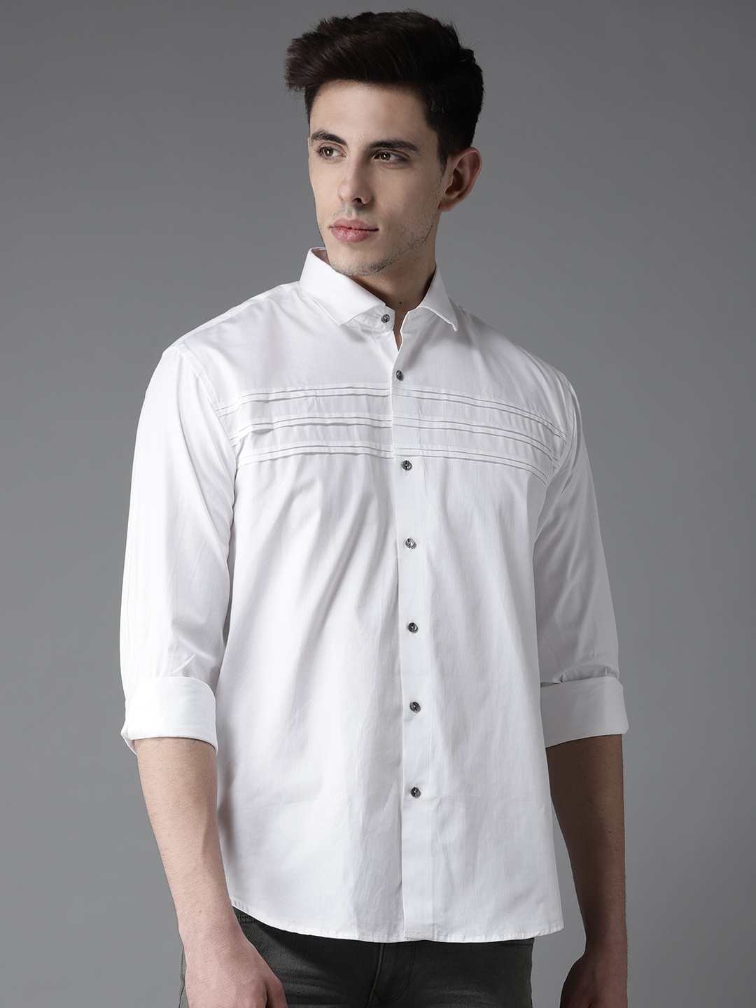 

DENNISON Men White Smart Slim Fit Solid Casual Shirt