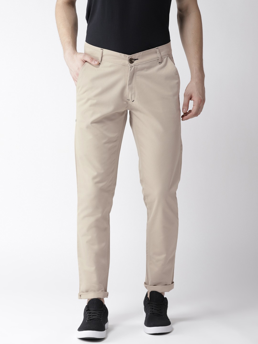

Hubberholme Men Beige Slim Fit Solid Trousers