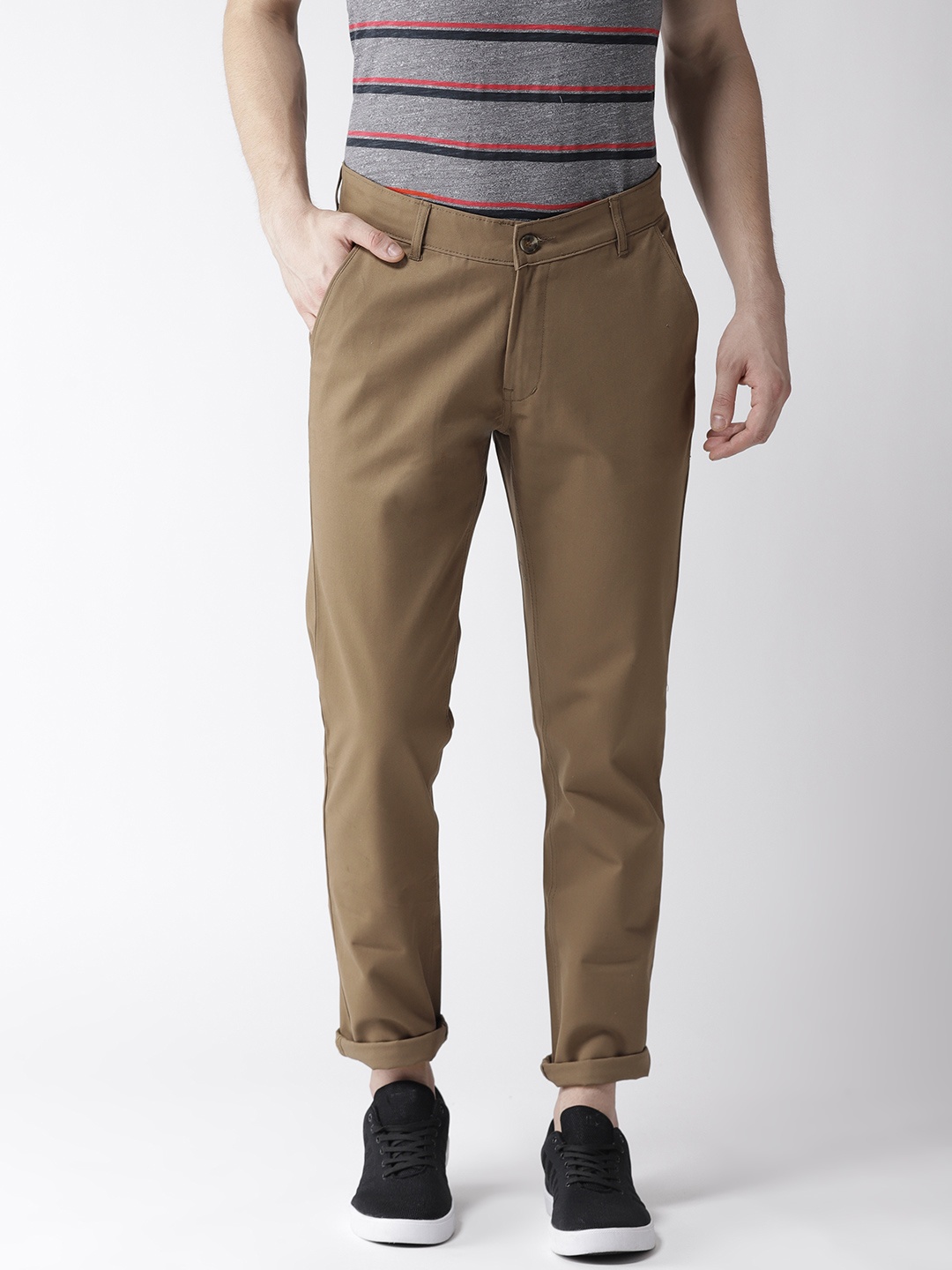 

Hubberholme Men Olive Brown Slim Fit Solid Regular Trousers