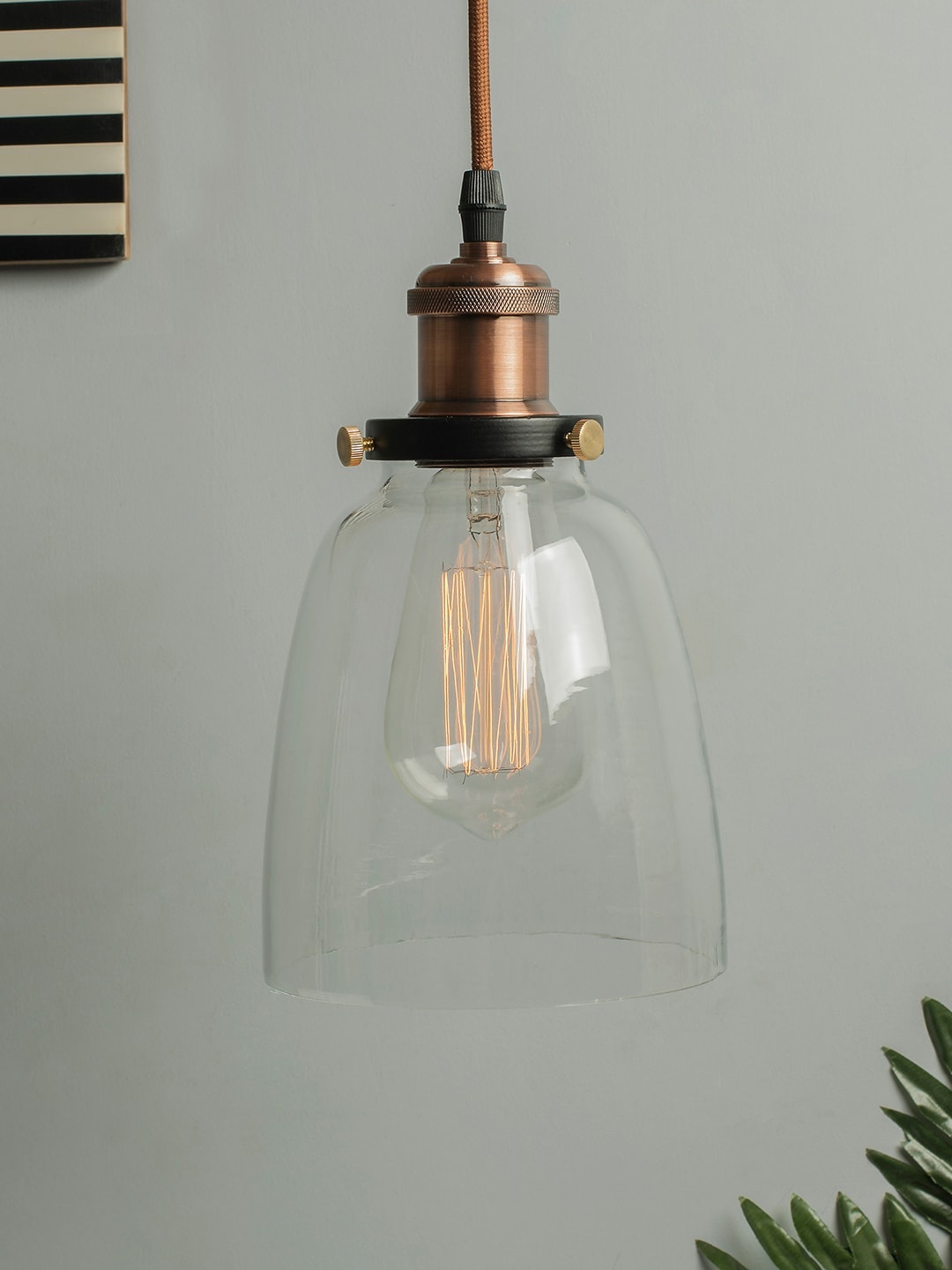 

Homesake Transparent Solid Bell-Shaped Glass Handcrafted Hanging Light, Brown