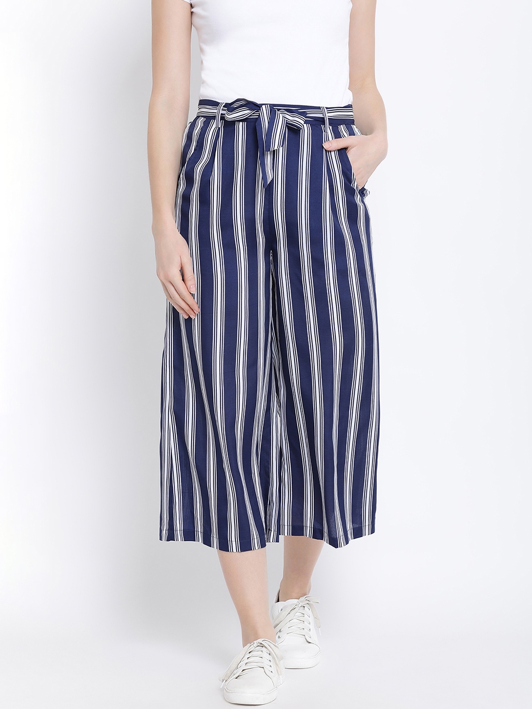 

WISSTLER Women Blue & White Striped Flared Palazzos