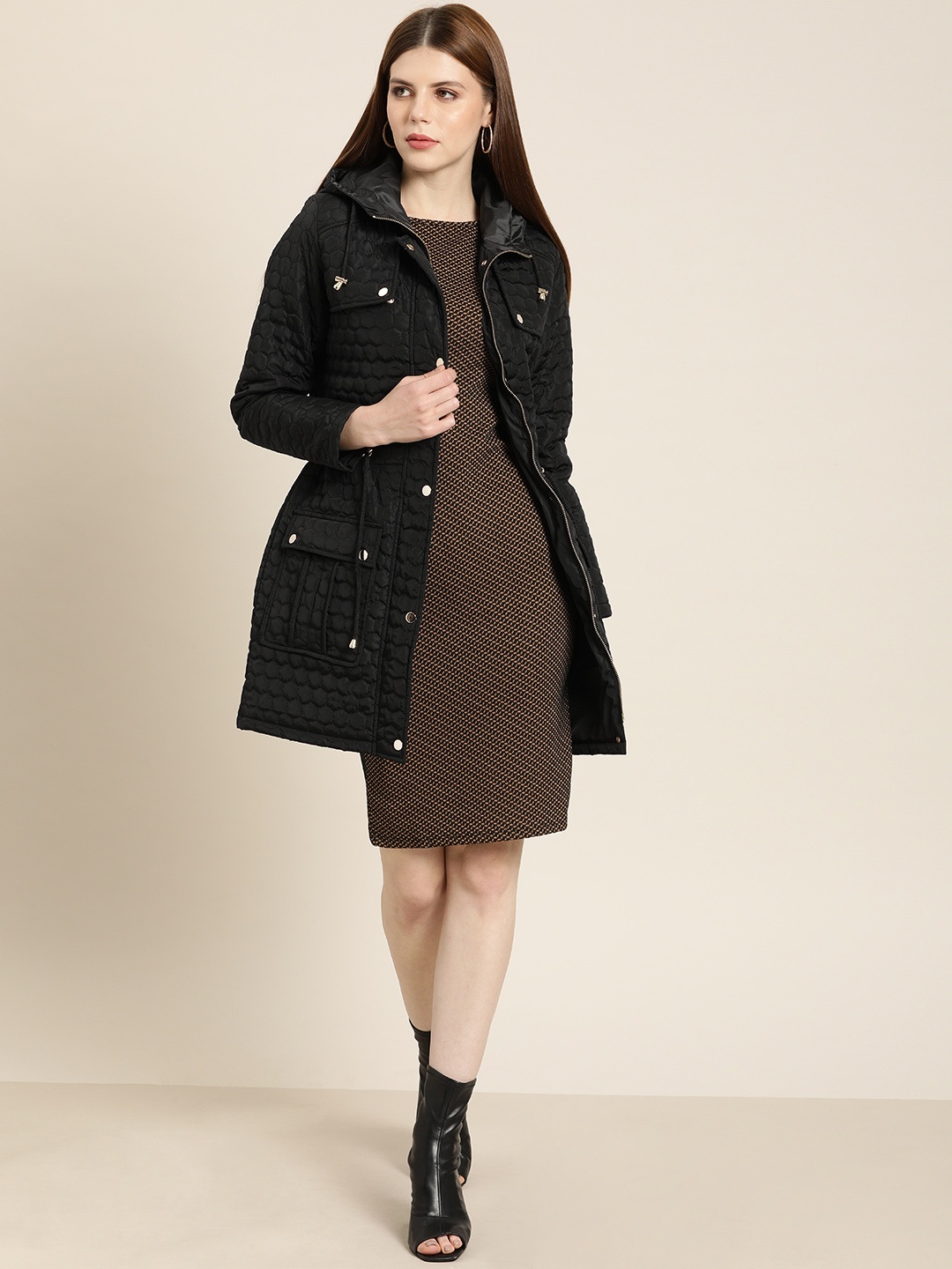 

all about you Women Black Solid Longline Quilted Jacket Jacket
