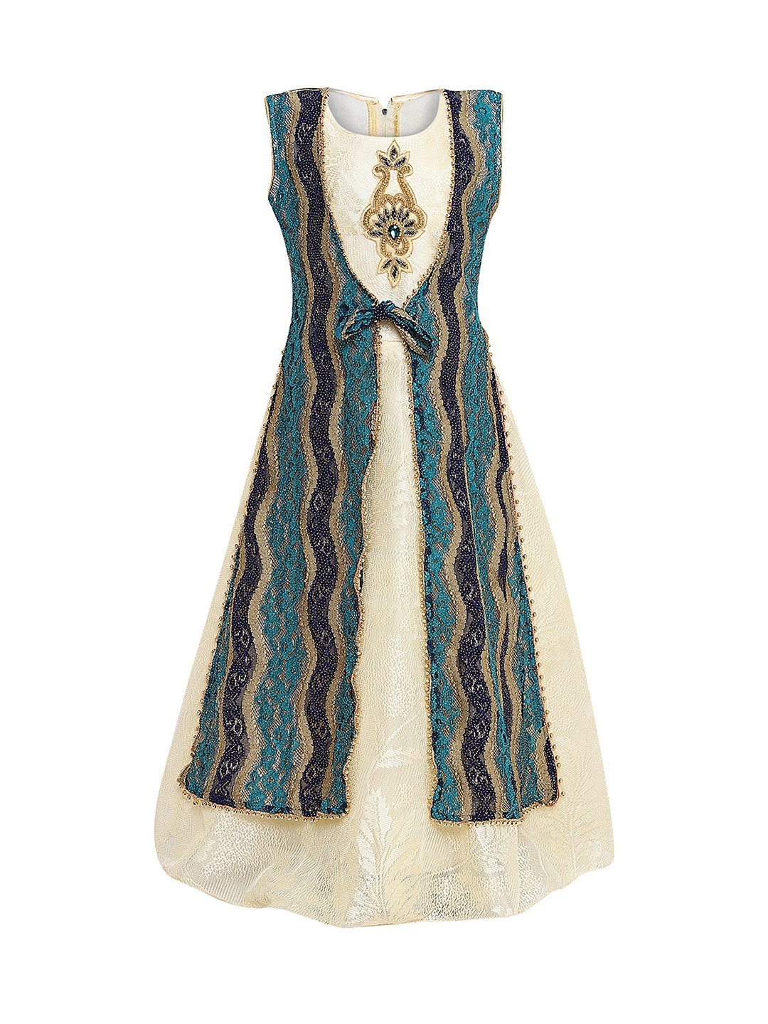 

Aarika Girls Green & Beige Embellished Maxi Dress