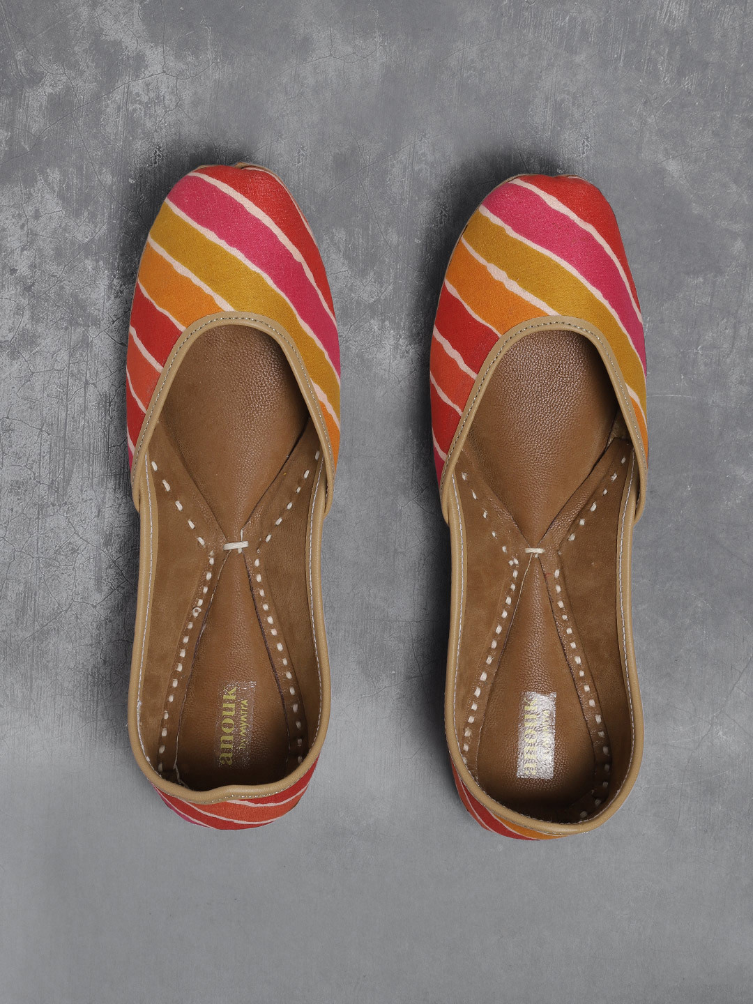 

Anouk Women Red & Orange Striped Mojaris