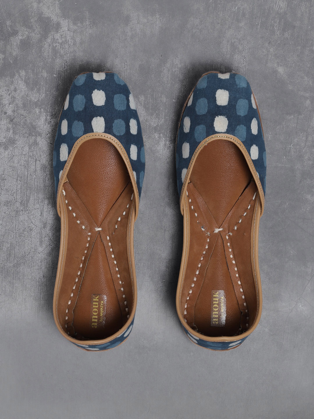 

Anouk Women Navy Blue & White Printed Mojaris