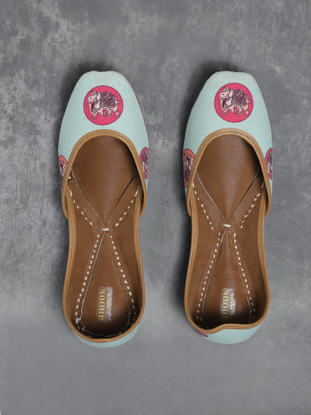 

Anouk Women Sea Green & Pink Printed Mojaris