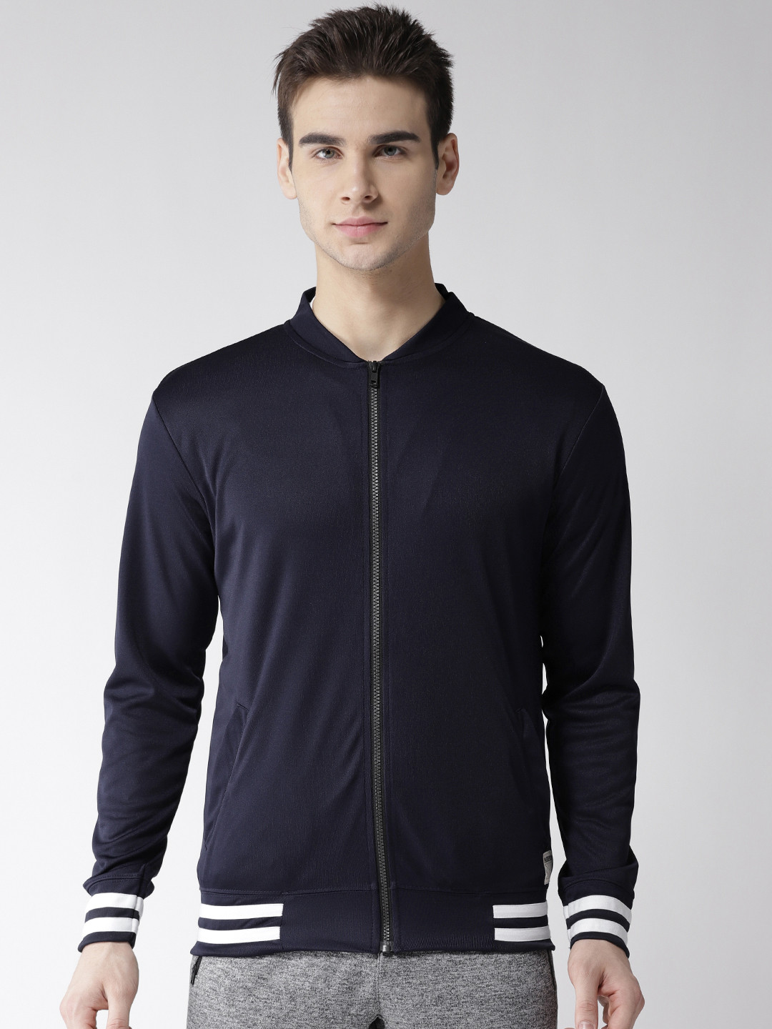 

Hubberholme Men Navy Blue & White Solid Sweatshirt