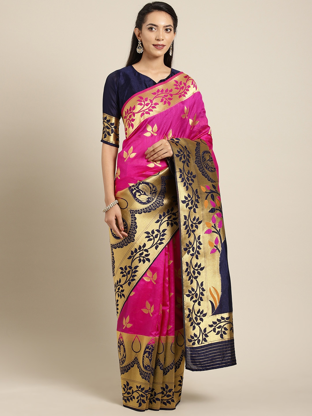 

Aarrah Pink Woven Design Marathi Paithani Pure Silk Saree