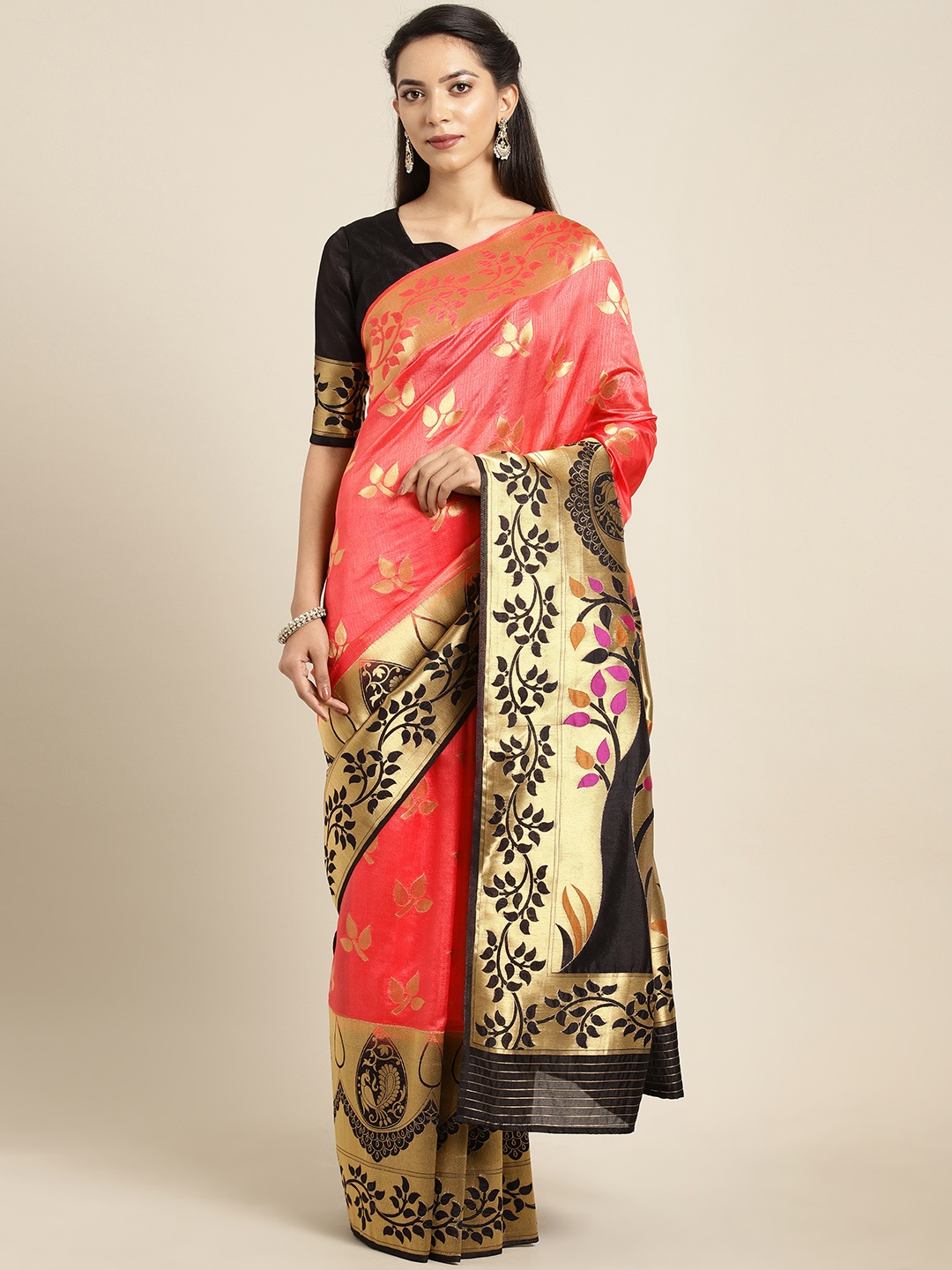 

Aarrah Peach-Coloured Woven Design Pure Silk Saree
