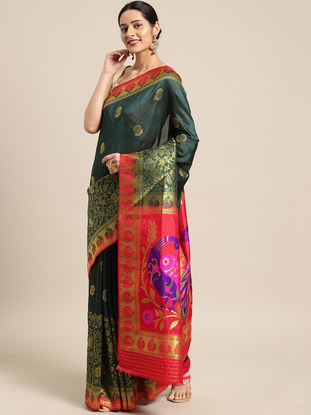 

Aarrah Green Woven Design Pure Silk Saree