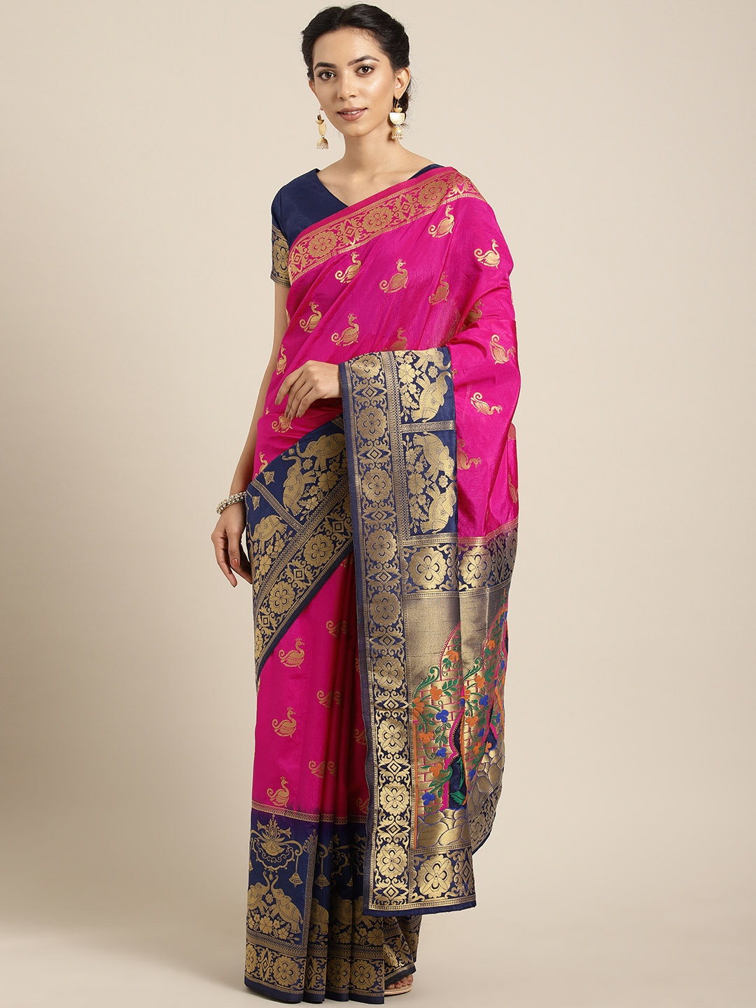 

Aarrah Purple & Pink Woven Design Pure Marathi Paithani Silk Saree