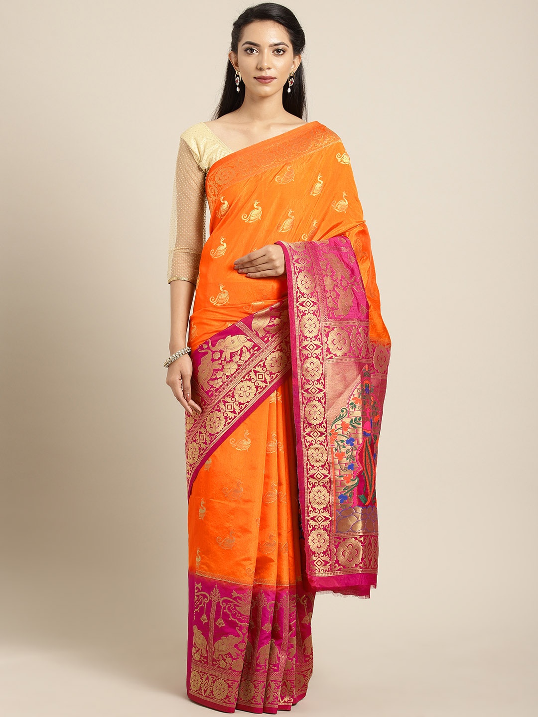 

Aarrah Orange Woven Design Pure Silk Saree