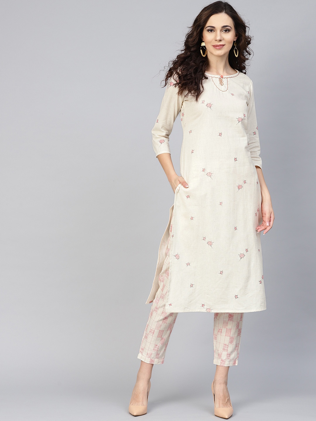 

Yufta Women Off-White Printed Kurta with Trousers