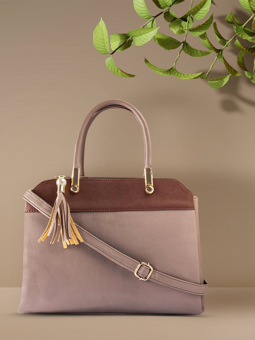 

LEGAL BRIBE Beige & Brown Colourblocked Handheld Bag