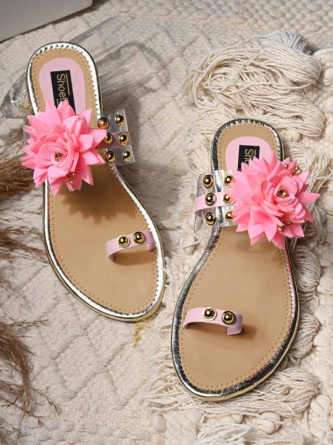 

Shoetopia Women Pink Solid Embellished One Toe Flats