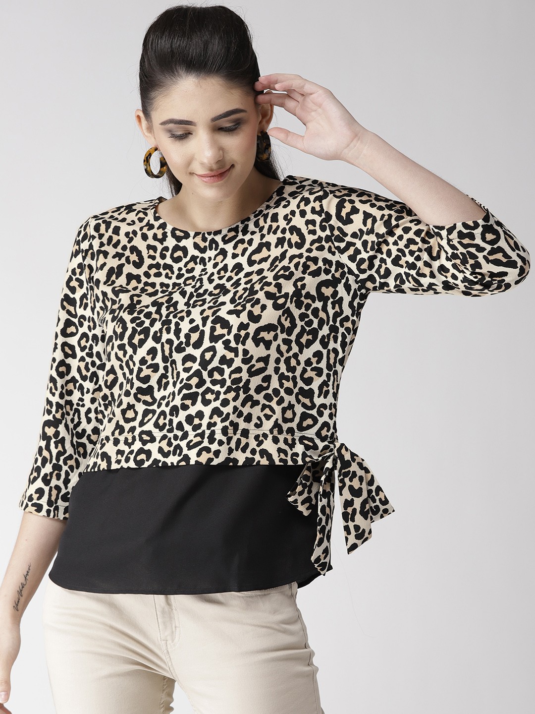 

Style Quotient Women Black & Brown Cheetah Print Top