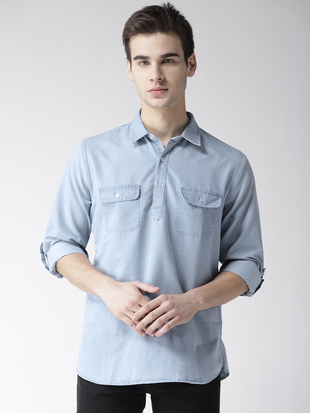 

Style Quotient Men Blue Regular Fit Solid Denim Casual Shirt