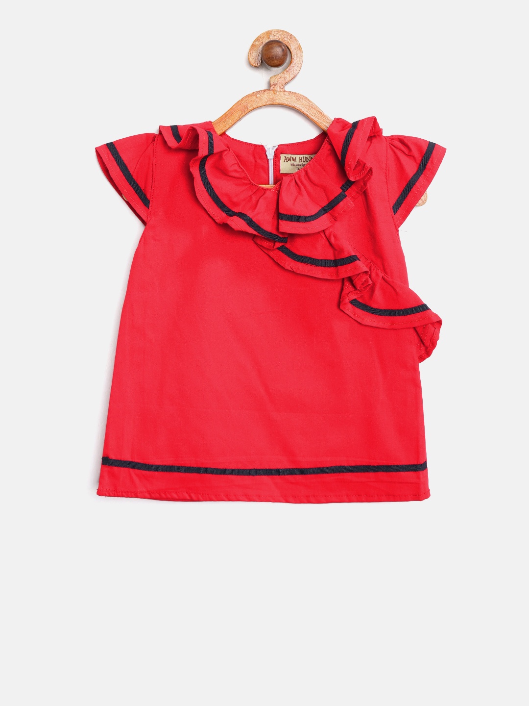 

AWW HUNNIE Girls Red Solid A-Line Pure Cotton Top