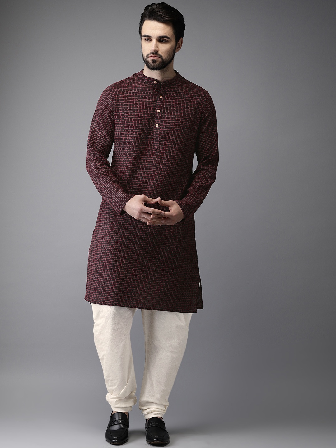 

Anouk Men Black & Red Self Design Kurta with Pyjamas