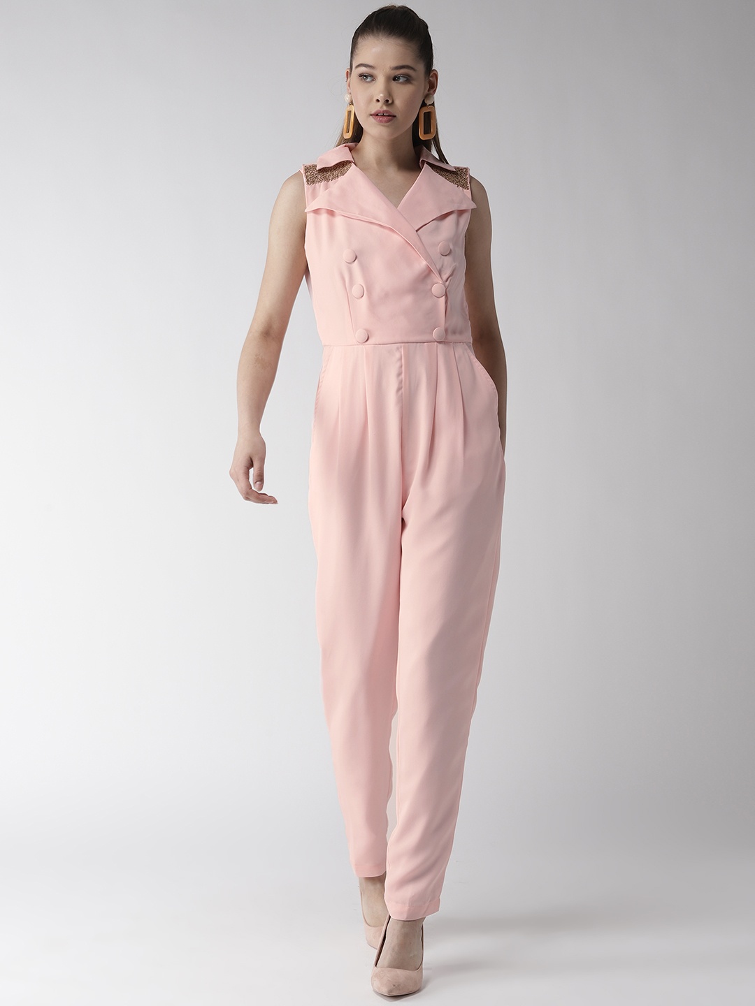 

QUIERO Pink Solid Basic Jumpsuit