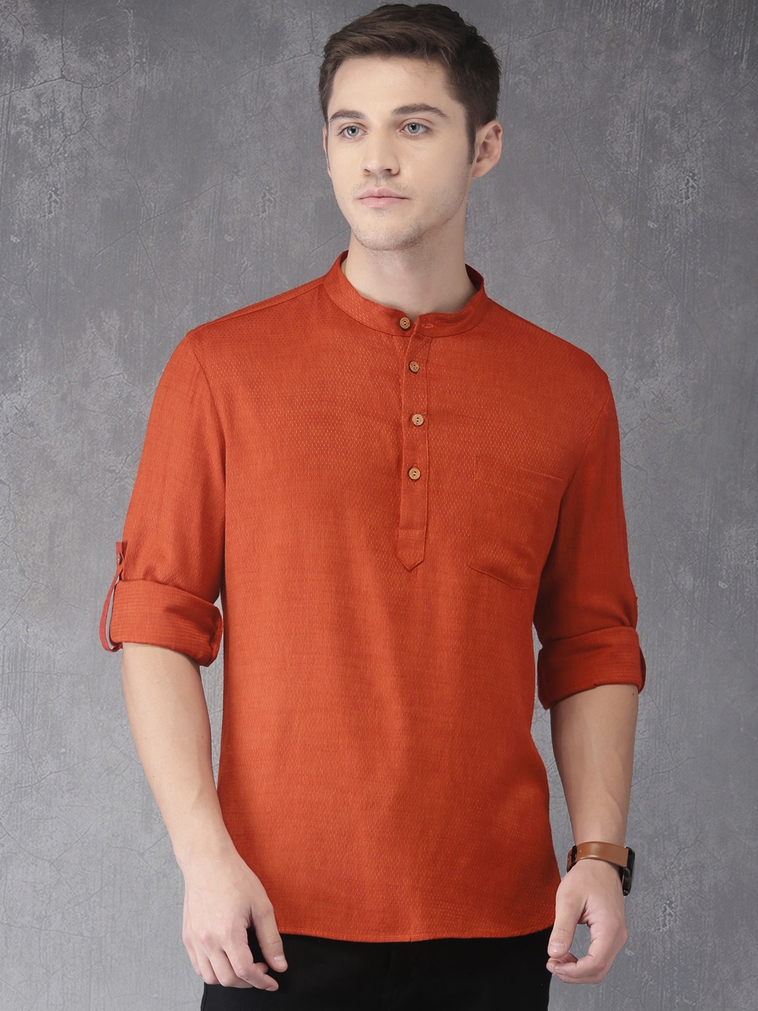 

Anouk Men Rust Solid Straight Kurta