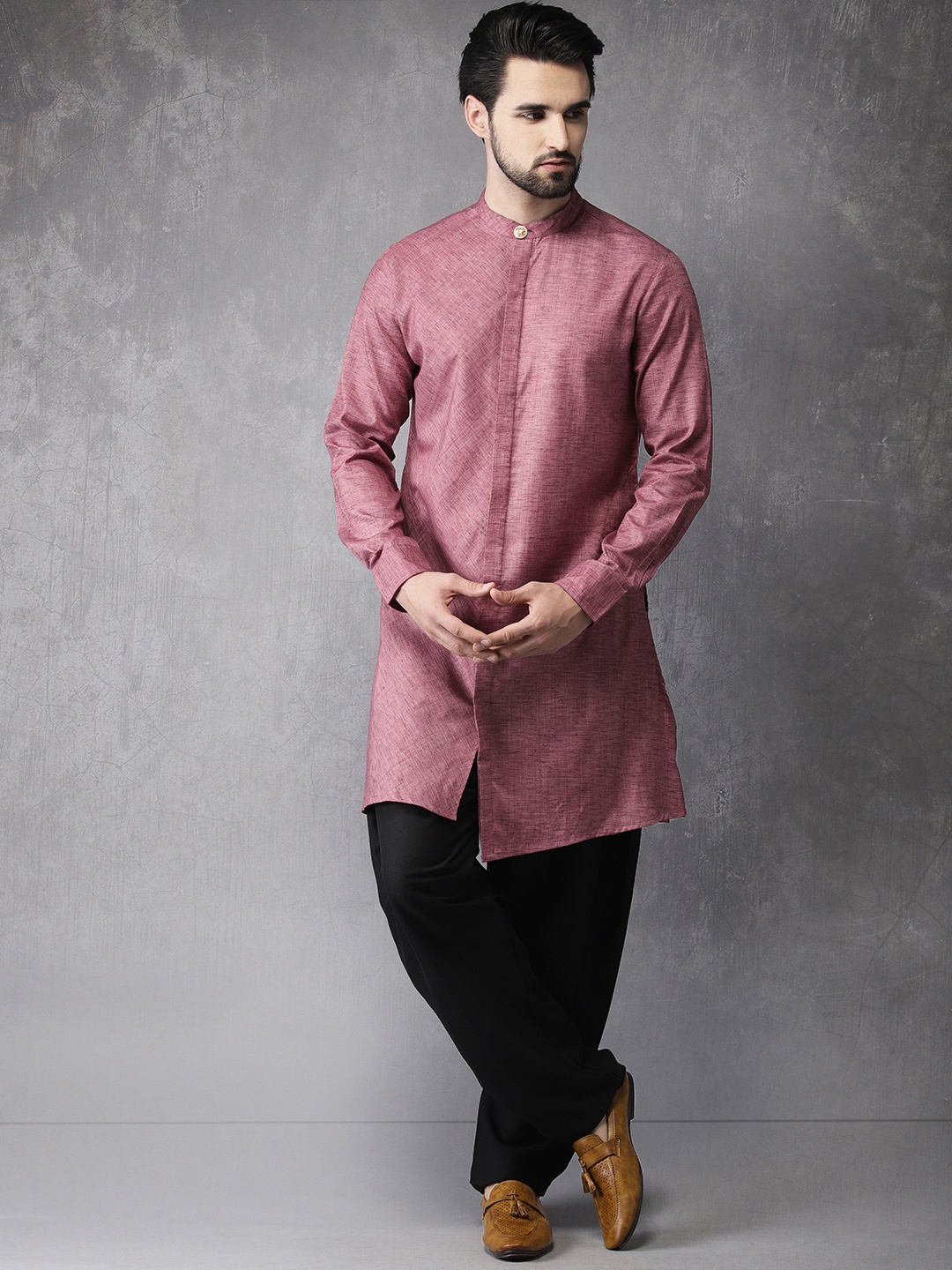 

Anouk Men Pink Solid Asymmetric Straight Kurta