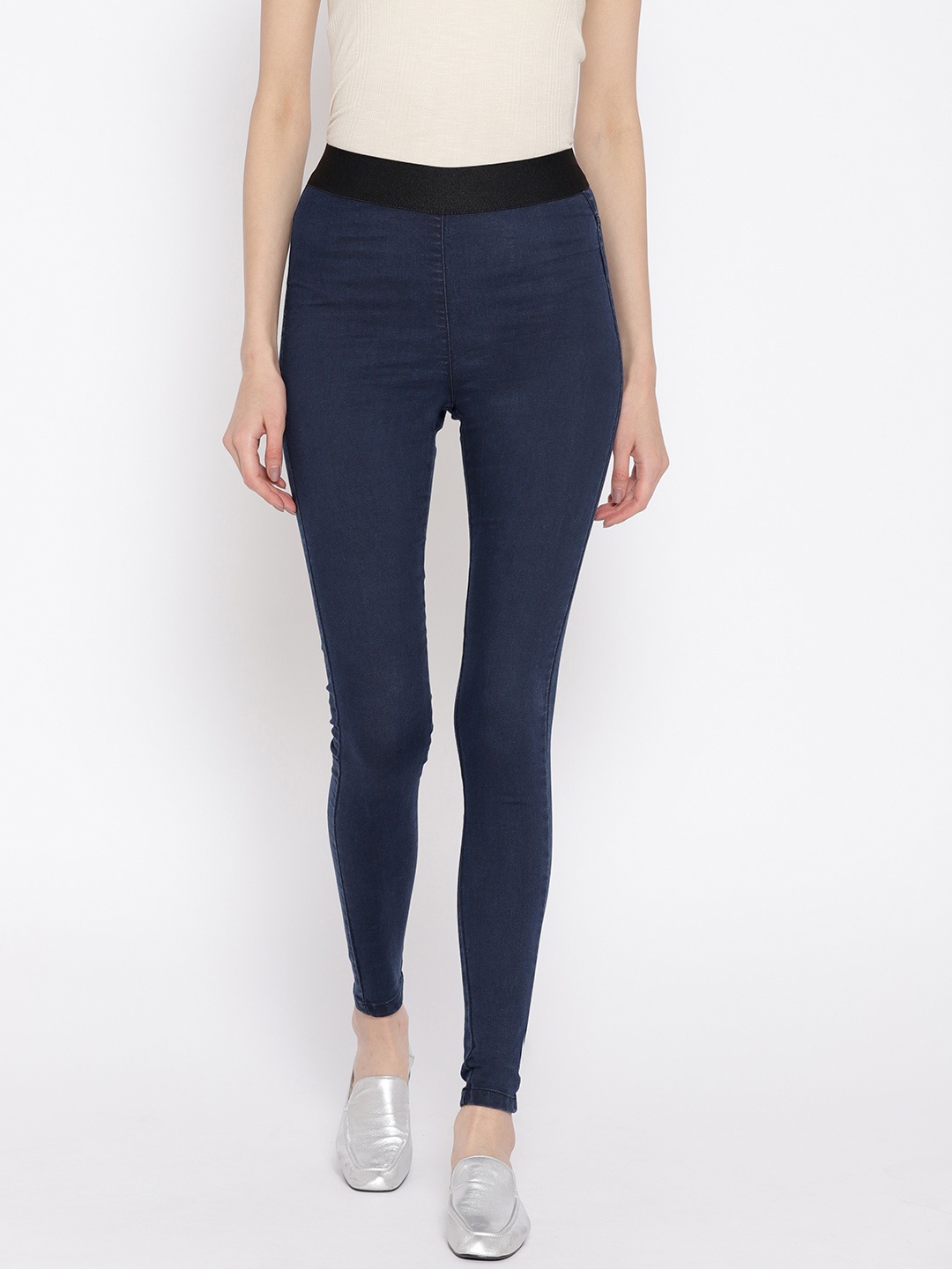 

Marks & Spencer Women Navy Blue Solid Super Skinny Fit Mid-Rise Jeggings