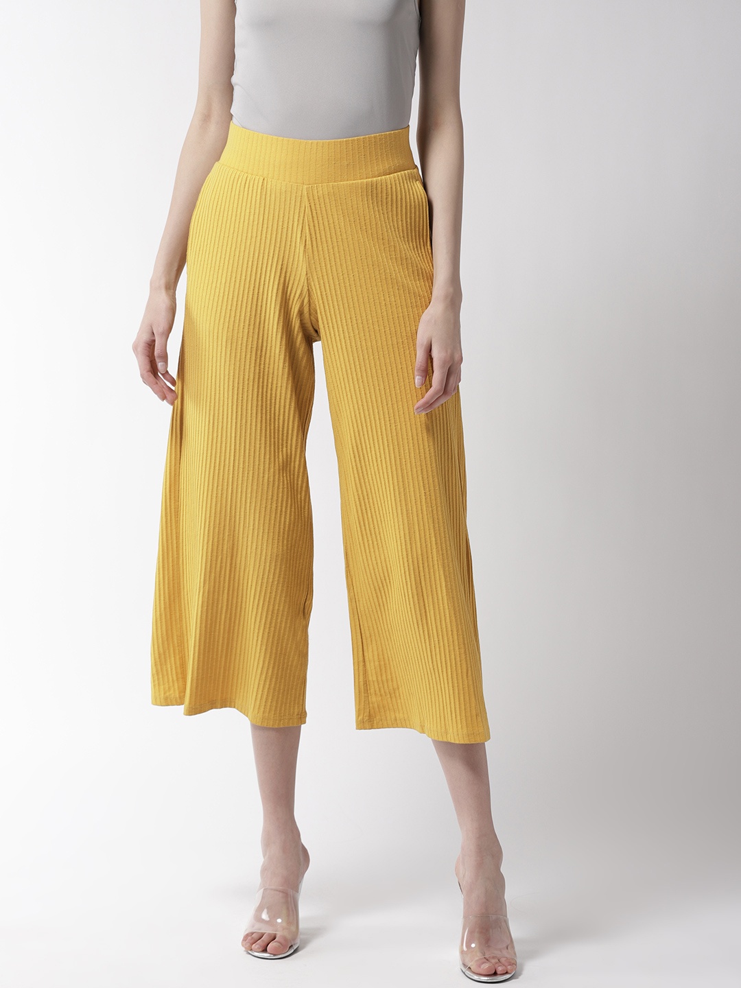 

Marks & Spencer Women Mustard Yellow Self-Striped Culottes