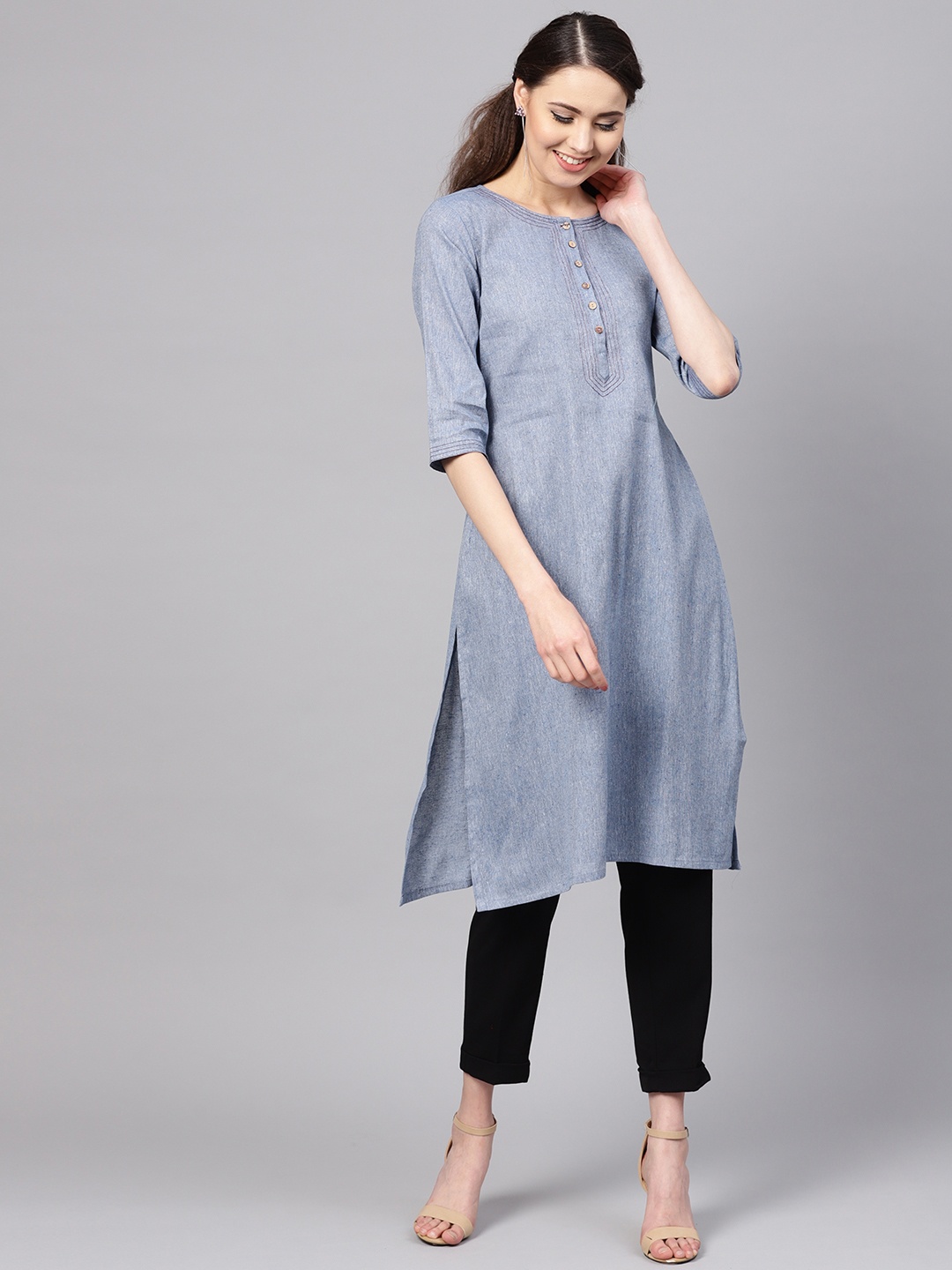 

Myshka Women Blue Solid A-Line Kurta
