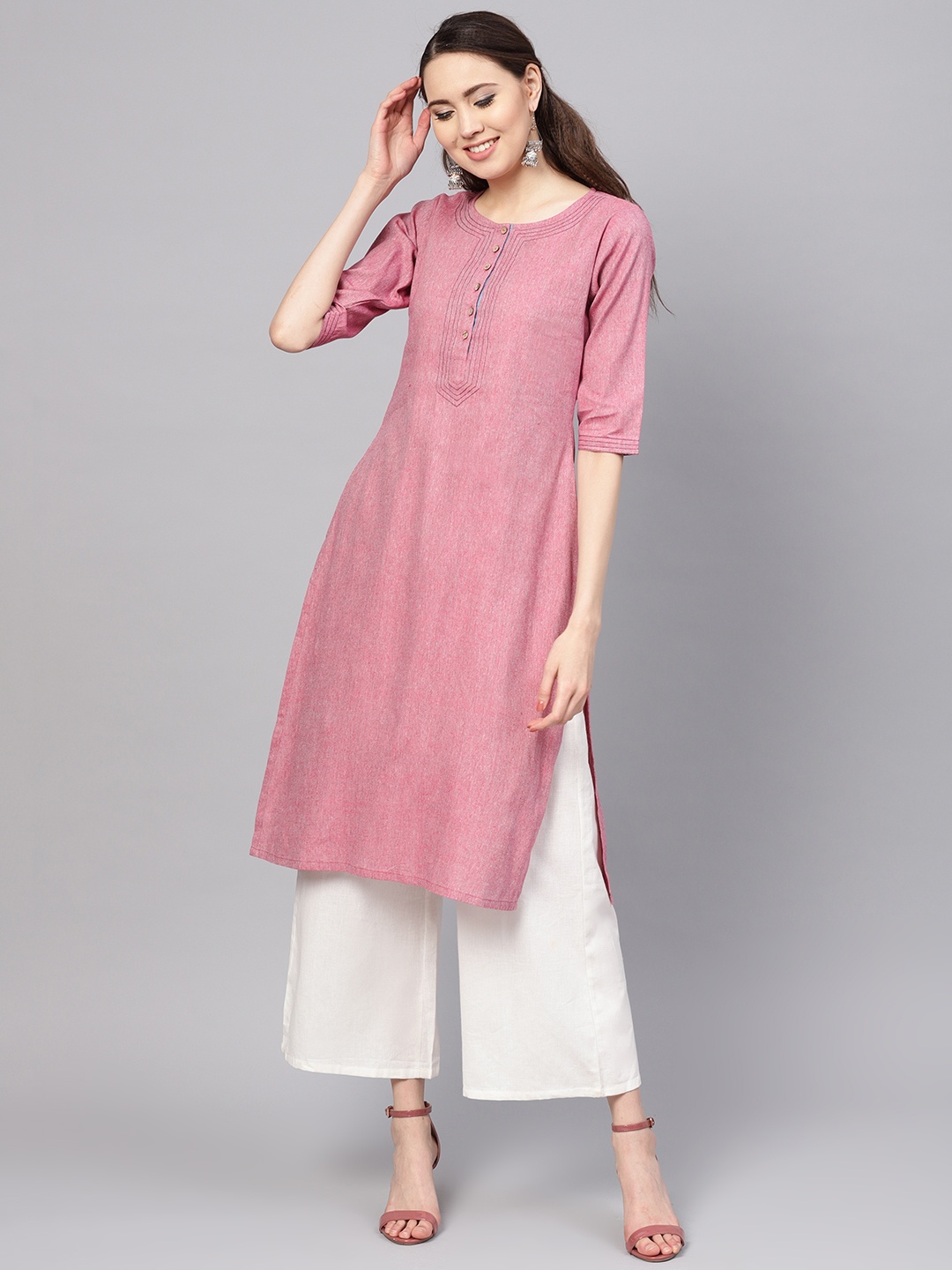 

Myshka Women Pink Solid Straight Kurta