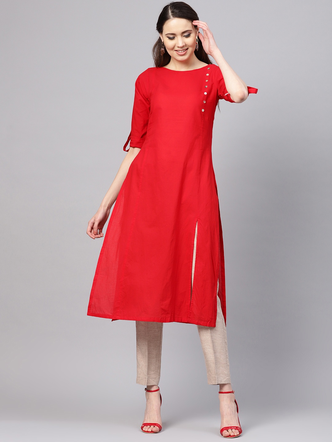 

Myshka Women Red Solid Straight Kurta