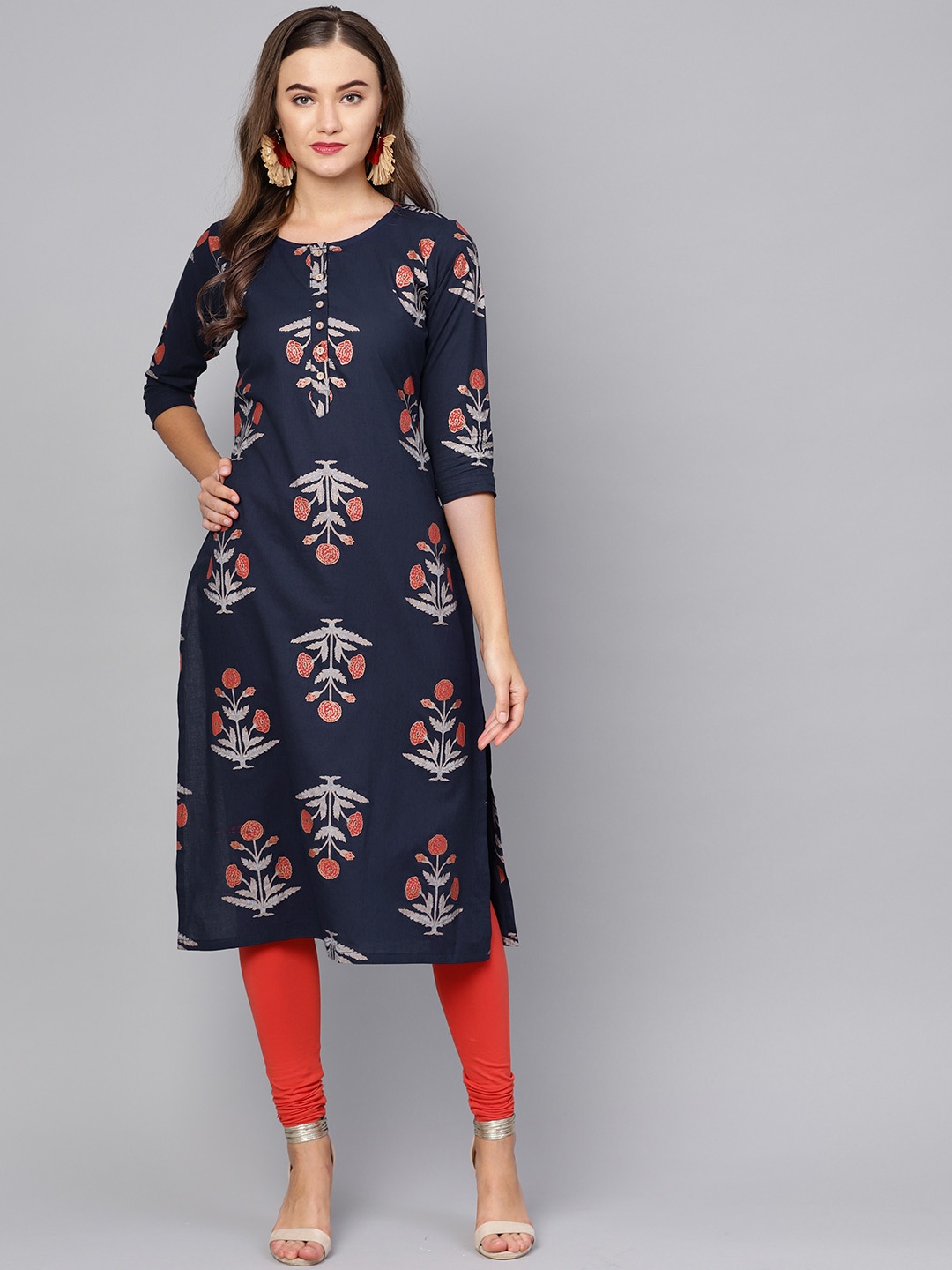 

Myshka Women Blue & Red Printed Straight Kurta