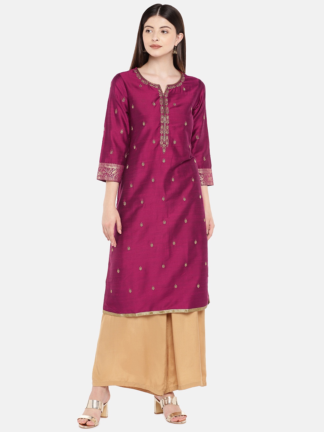 

Ethnicity Women Magenta Embroidered Straight Kurta
