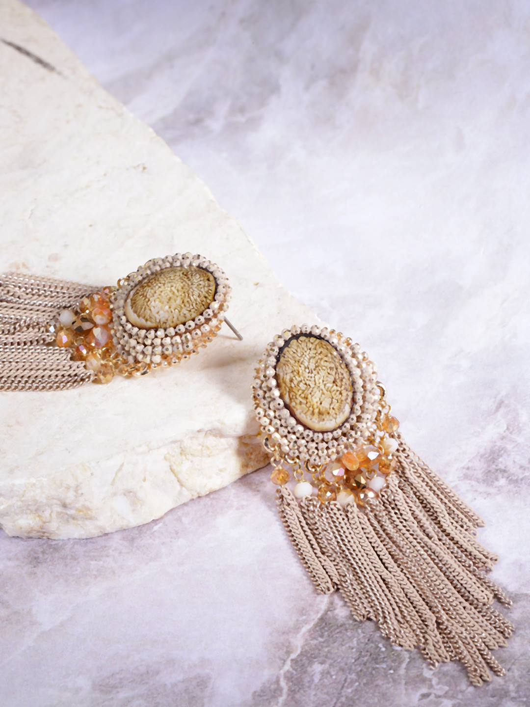 

Jewels Galaxy Beige Gold-Plated Handcrafted Circular Drop Earrings