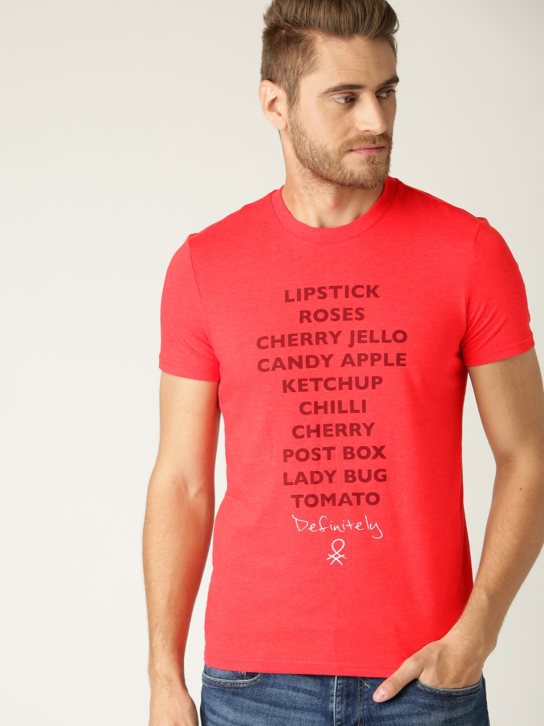 

United Colors of Benetton Men Red Printed Round Neck T-shirt