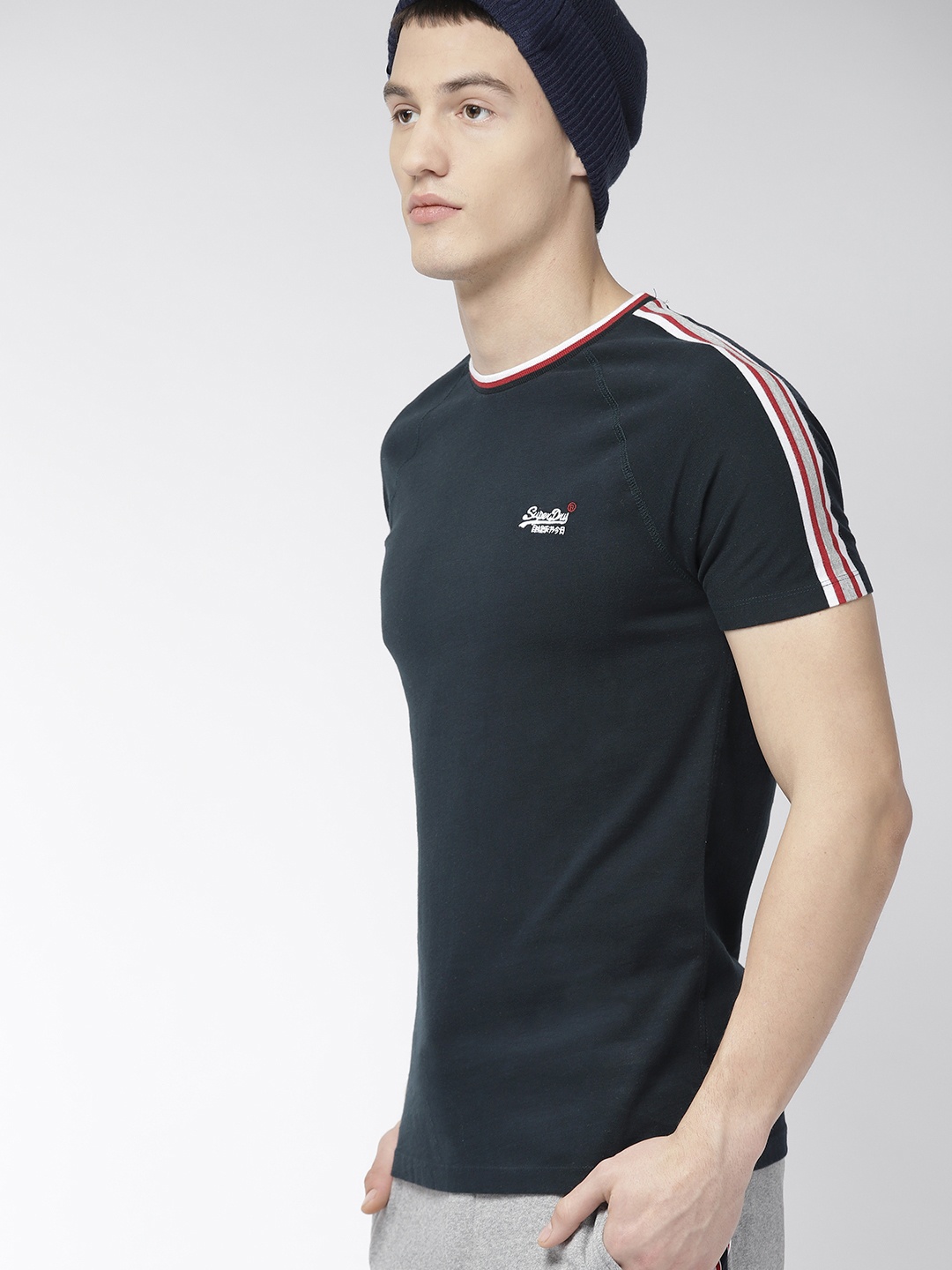 

Superdry Men Navy Blue Solid Round Neck T-shirt