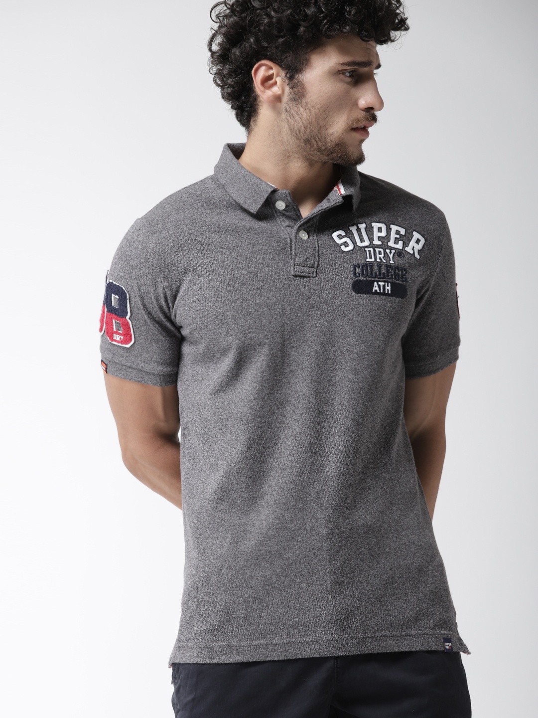 

Superdry Men Grey Melange Solid Polo Collar T-shirt