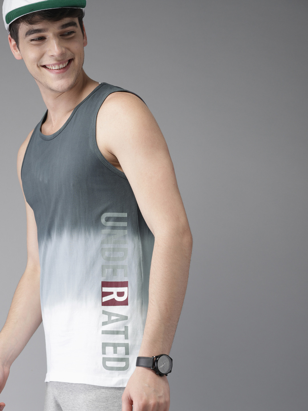 

HERENOW Men Grey White Dyed Round Neck Pure Cotton T-shirt