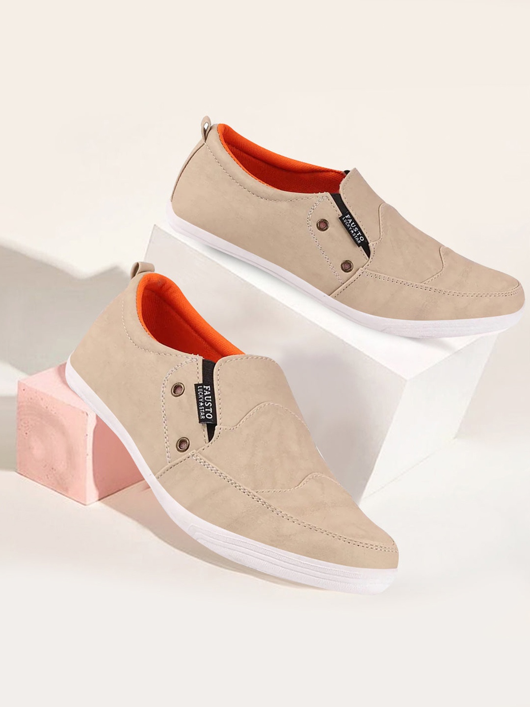 

FAUSTO Men Beige Slip-On Sneakers