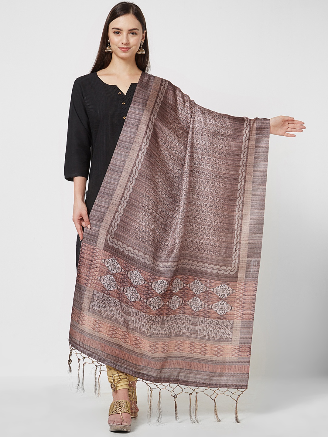 

Saree mall Brown & Grey Printed Dupatta