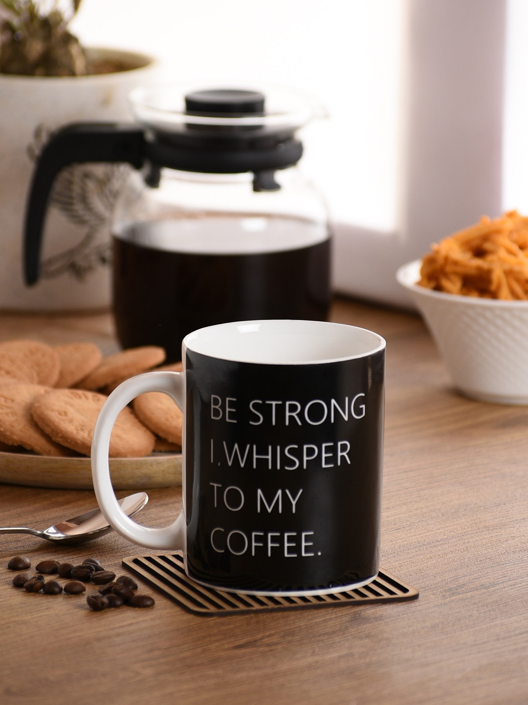 

CLAY CRAFT Black 2-Pieces Printed Bone China Cups Set