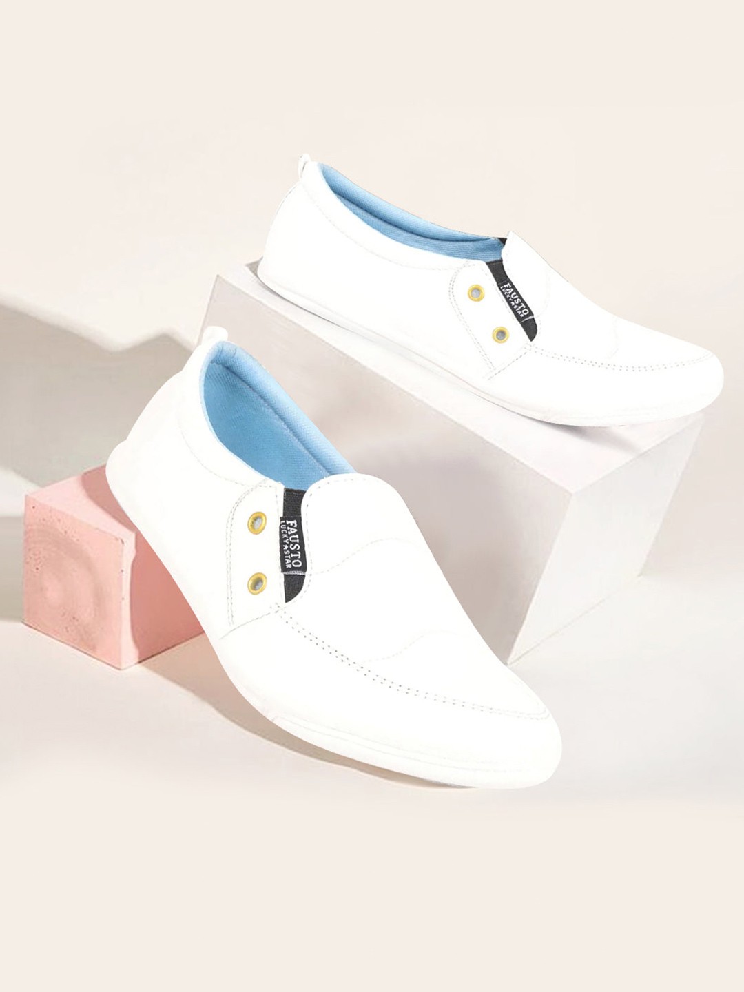

FAUSTO Men White Slip-On Sneakers