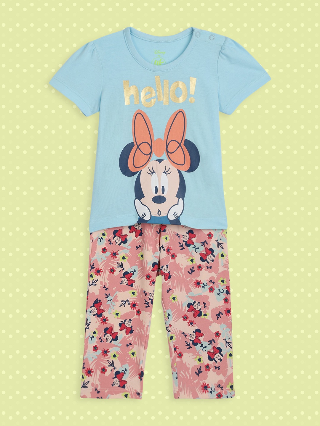 

YK Disney Infant Girls Blue & Pink Printed Minnie Night Suit