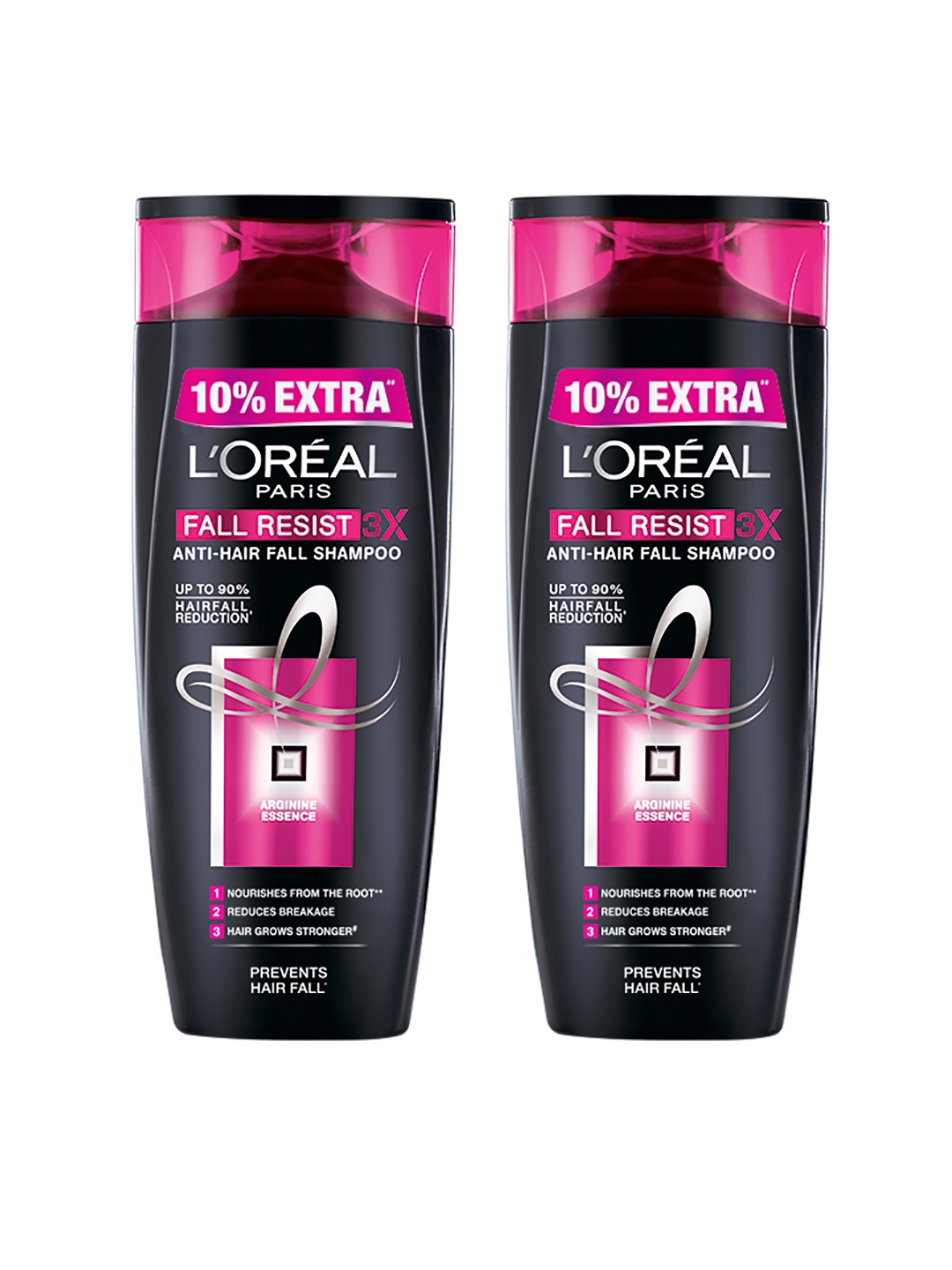 

LOreal Paris Set of 2 Unisex Fall Resist 3X Anti-Hairfall Shampoos, Black