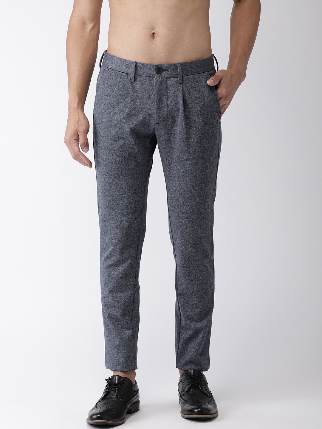 

Flying Machine Men Navy Blue Super Slim Fit Solid Regular Trousers