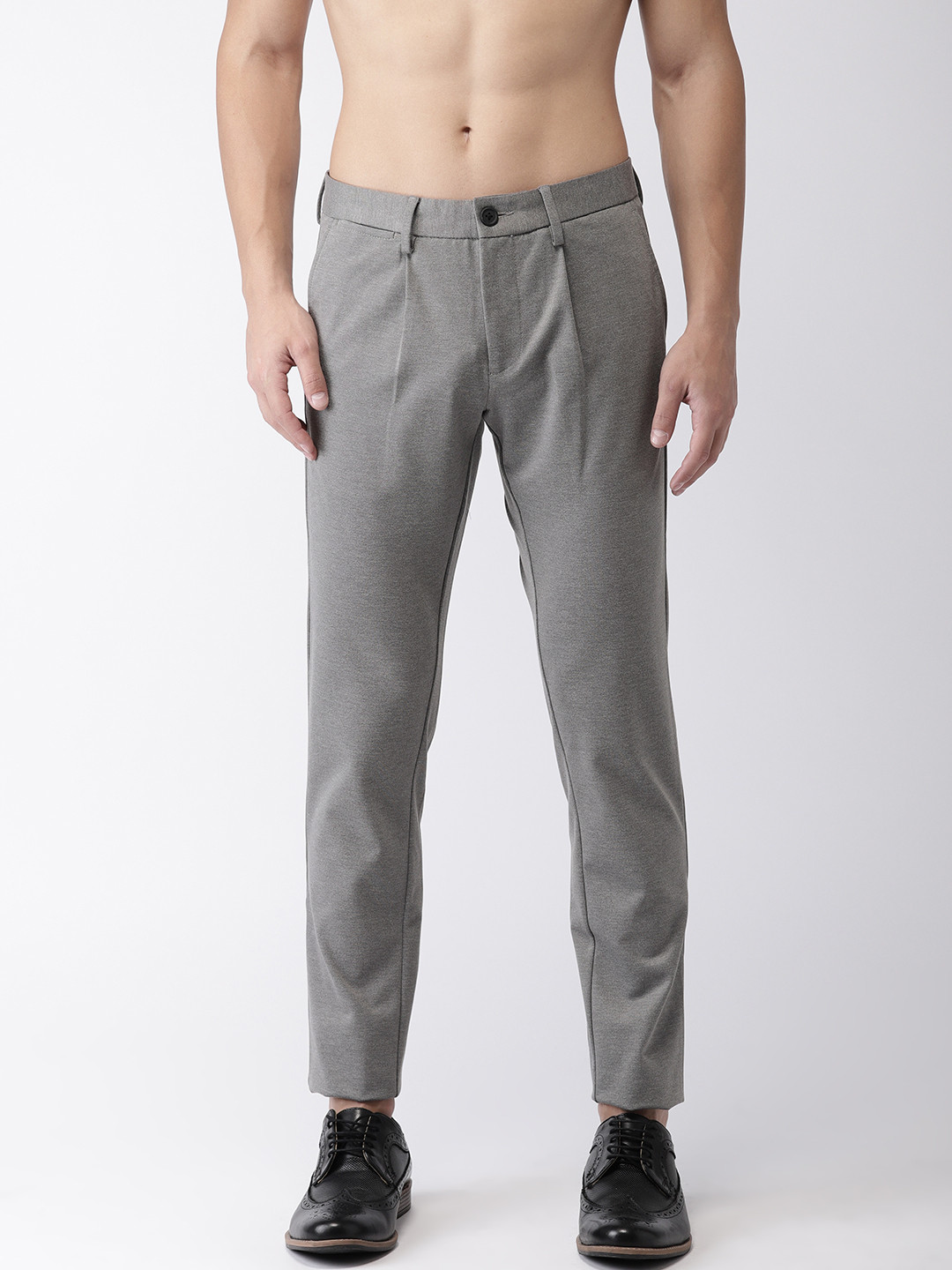 

Flying Machine Men Grey Super Slim Fit Solid Regular Trousers
