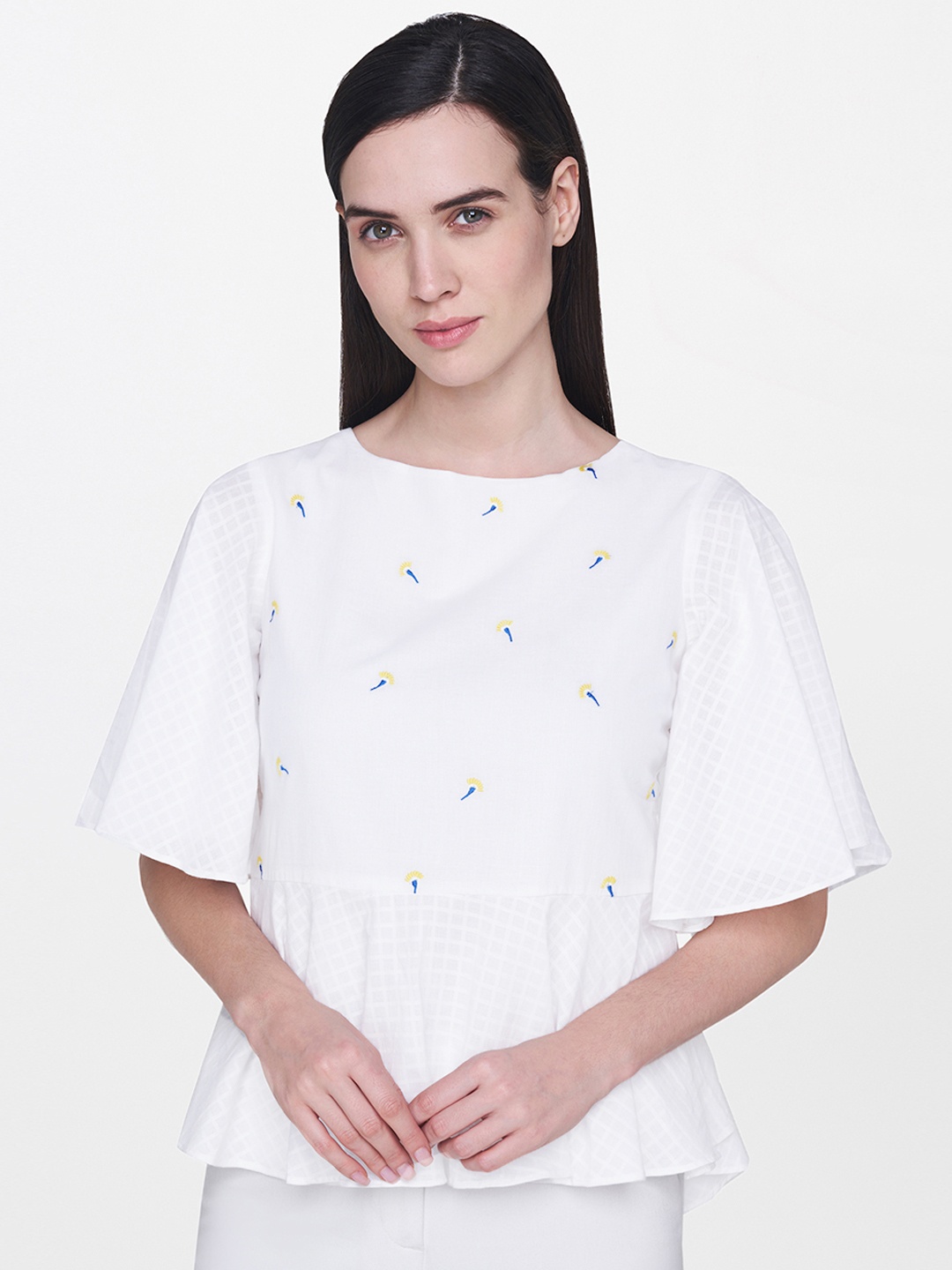 

AND Women White Self Design A-line Top